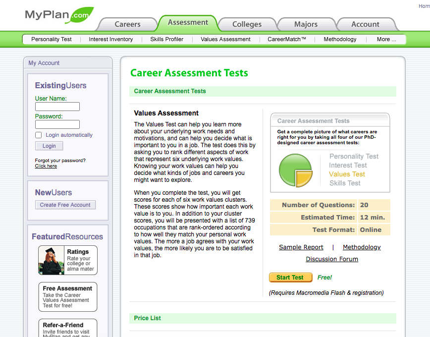 MyPlan Career Assessment Test