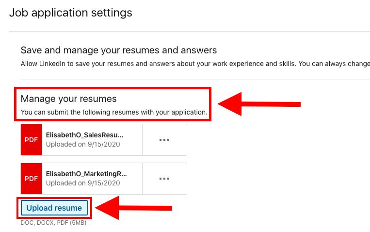 LinkedIn job application settings
