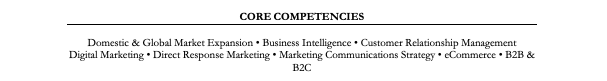Resume Core Competency Section Examples
