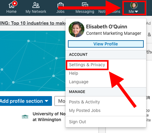 Changing resume visibility and privacy settings on LinkedIn
